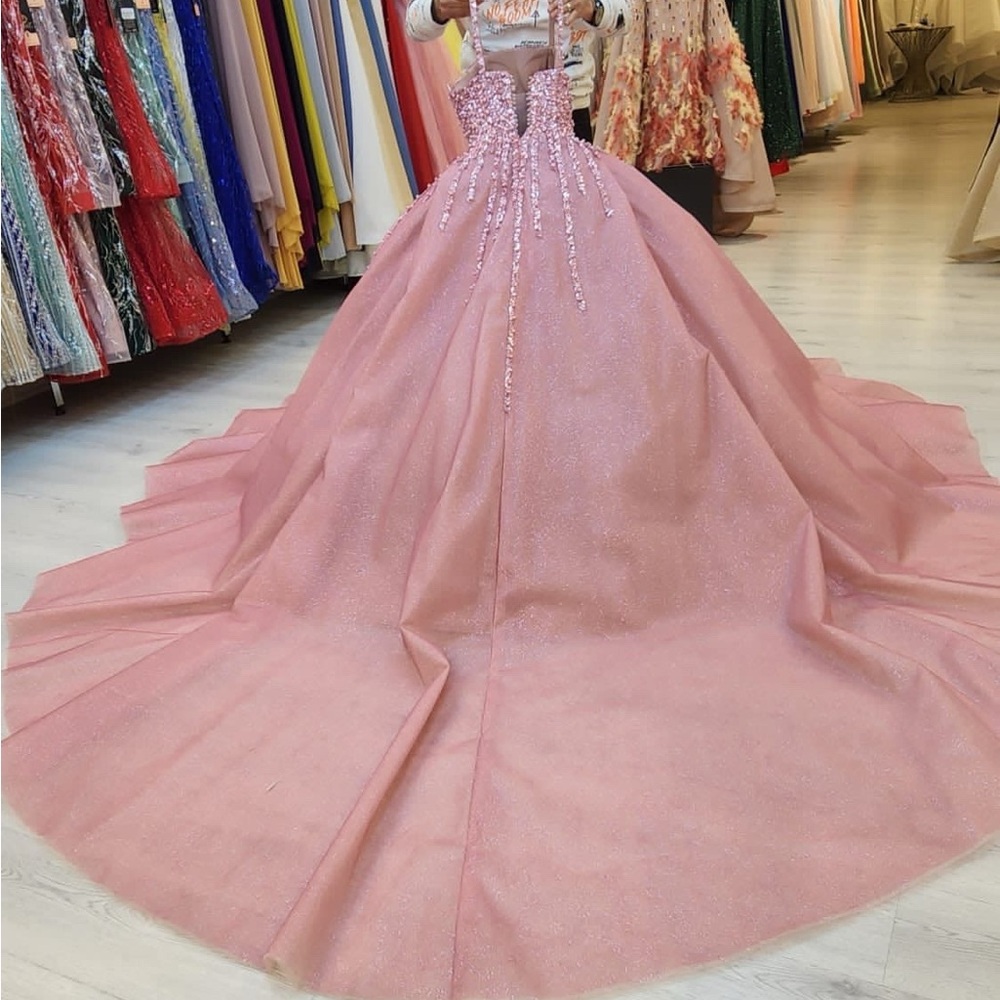 Elegant Pink Engagement Gown with Train